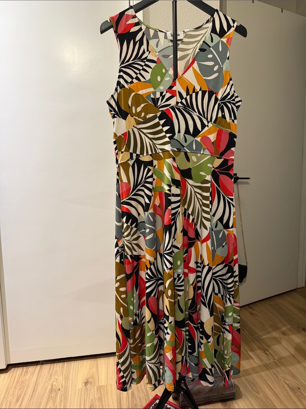 Leota Multicolor Midi Dress in Black, Green, Pink & Yellow size M NWT